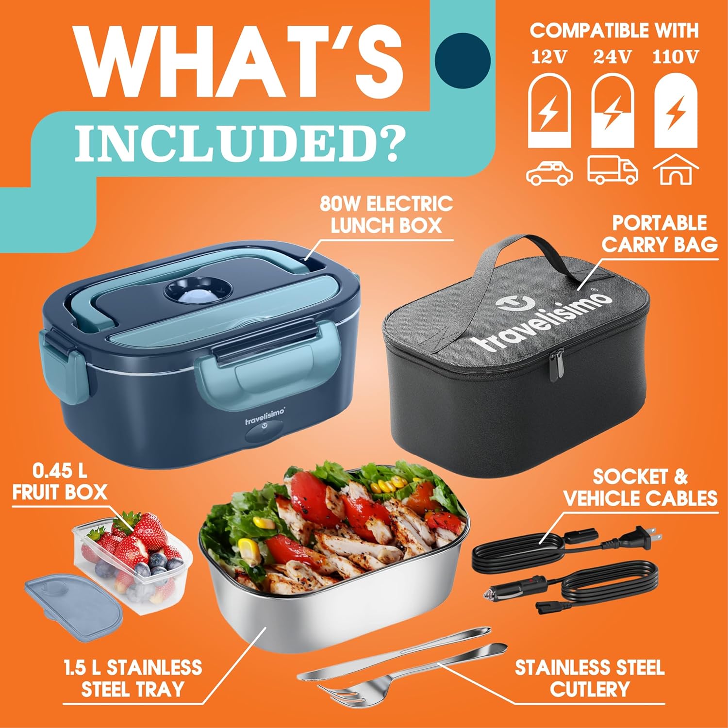 Bari Electric Lunch Box + Carry Bag - Dark Blue