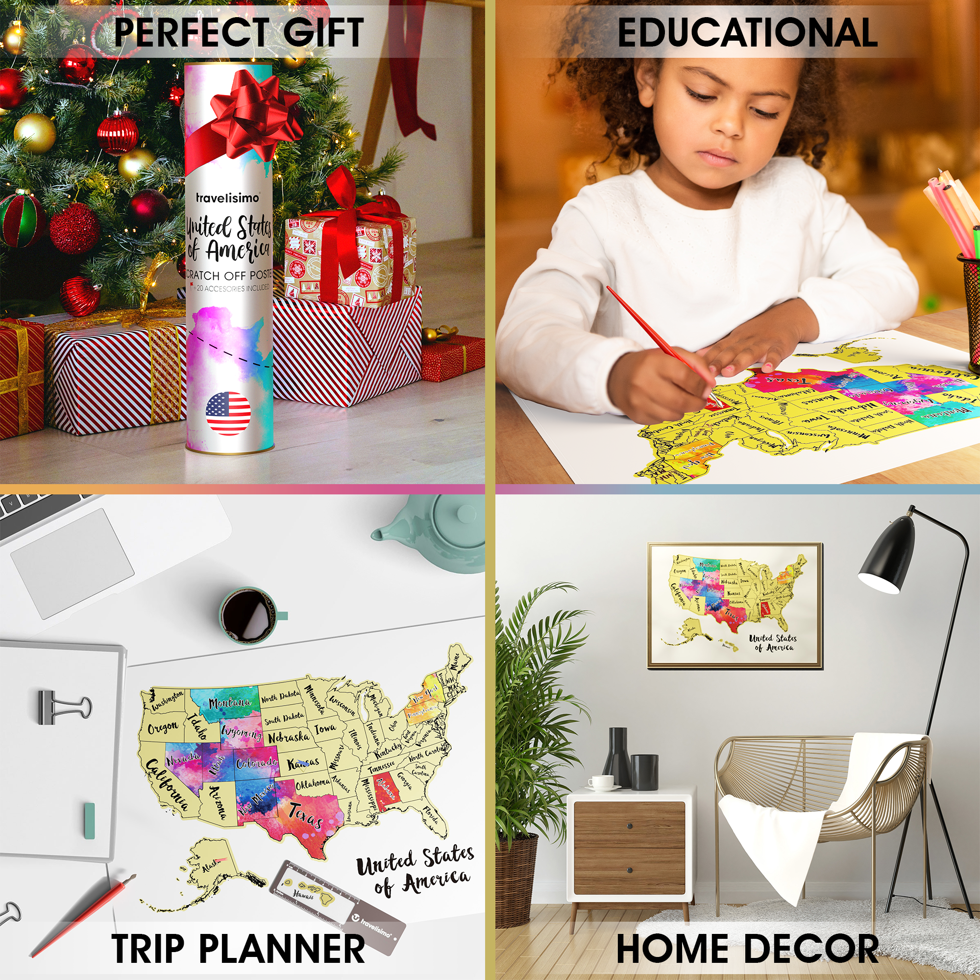 USA Scratch Off Map + 25 Accessories (White)