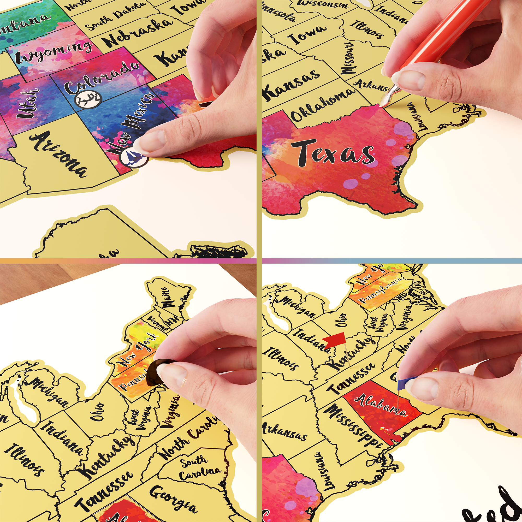 USA Scratch Off Map + 25 Accessories (White)