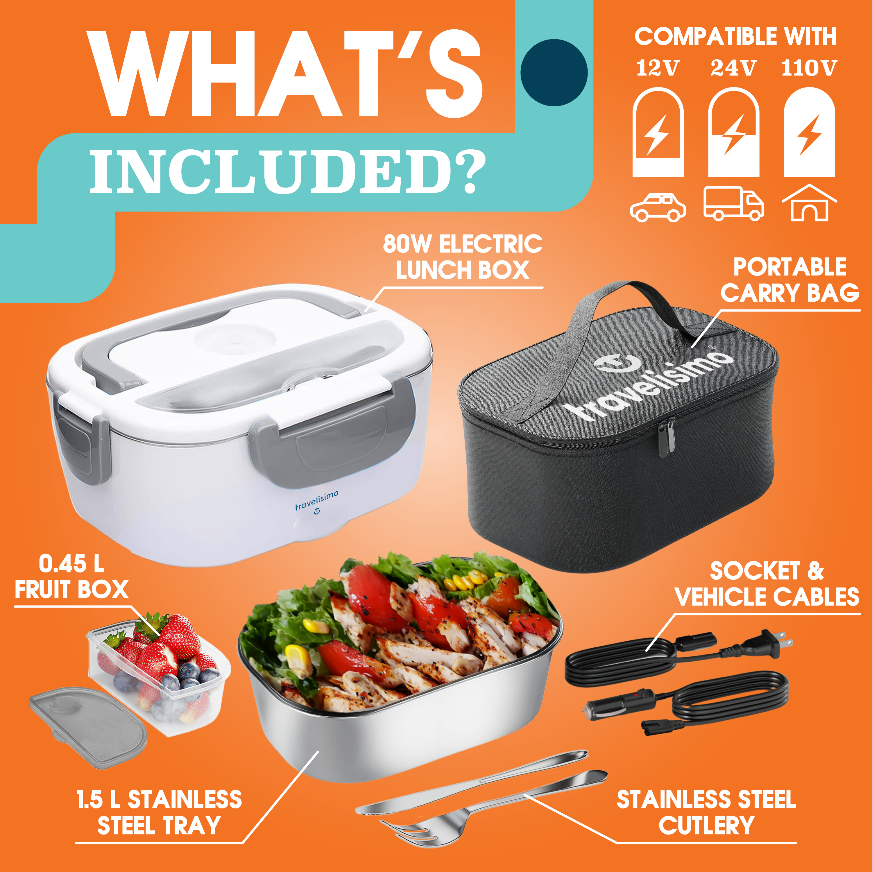 Bari Electric Lunch Box + Carry Bag - Grey