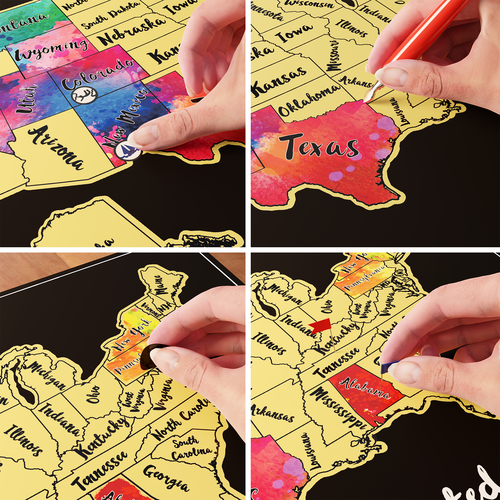 USA Scratch Off Map + 25 Accessories (Black)