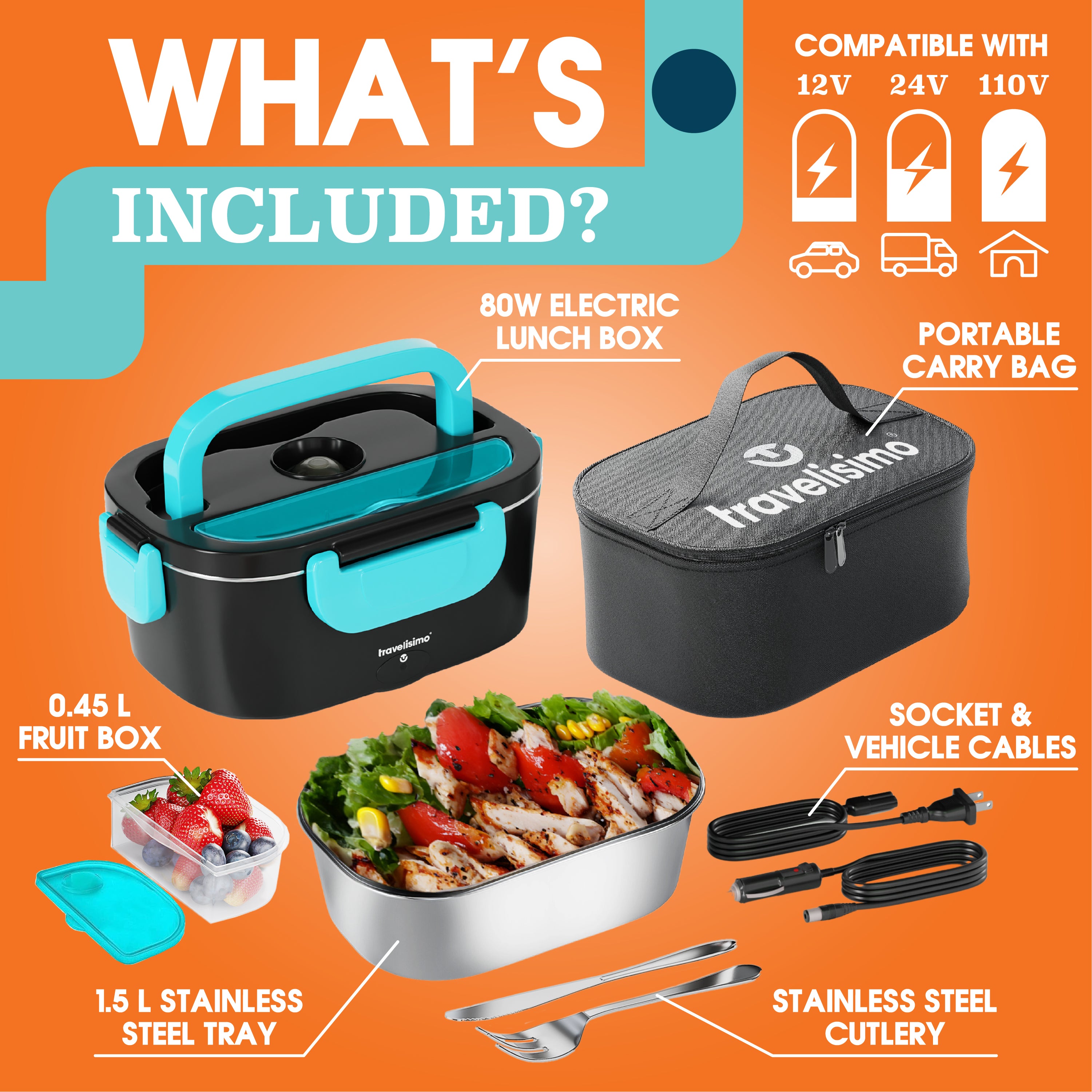 Bari Electric Lunch Box + Carry Bag - Neon Blue