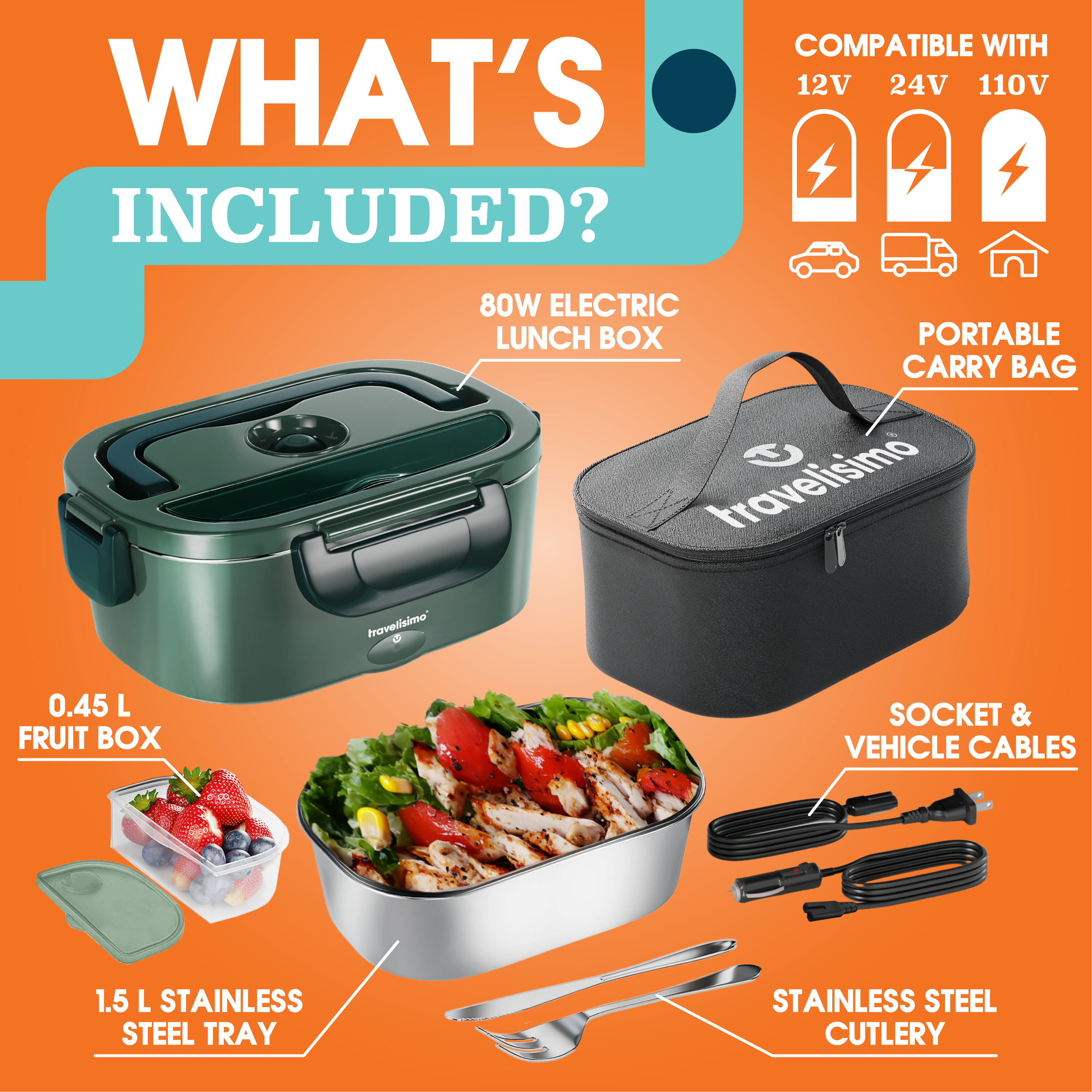 Bari Electric Lunch Box + Carry Bag - Dark Green