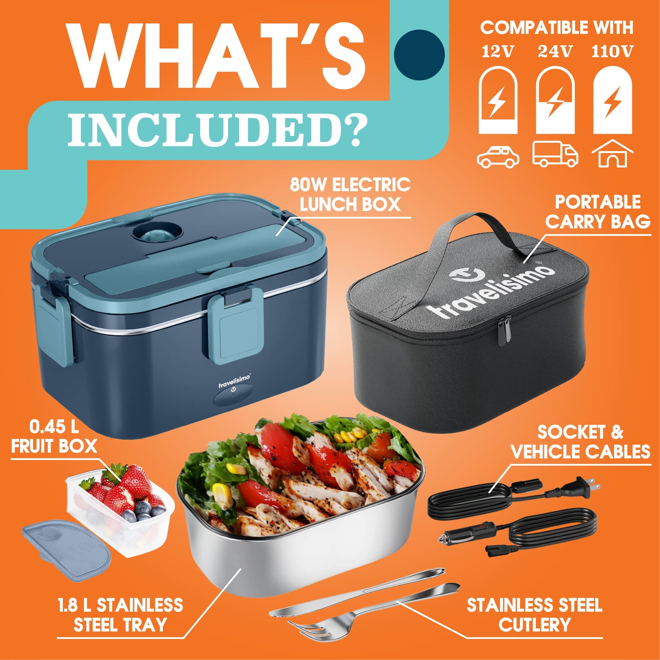 Napoli Electric Lunch Box + Carry Bag - Dark Blue