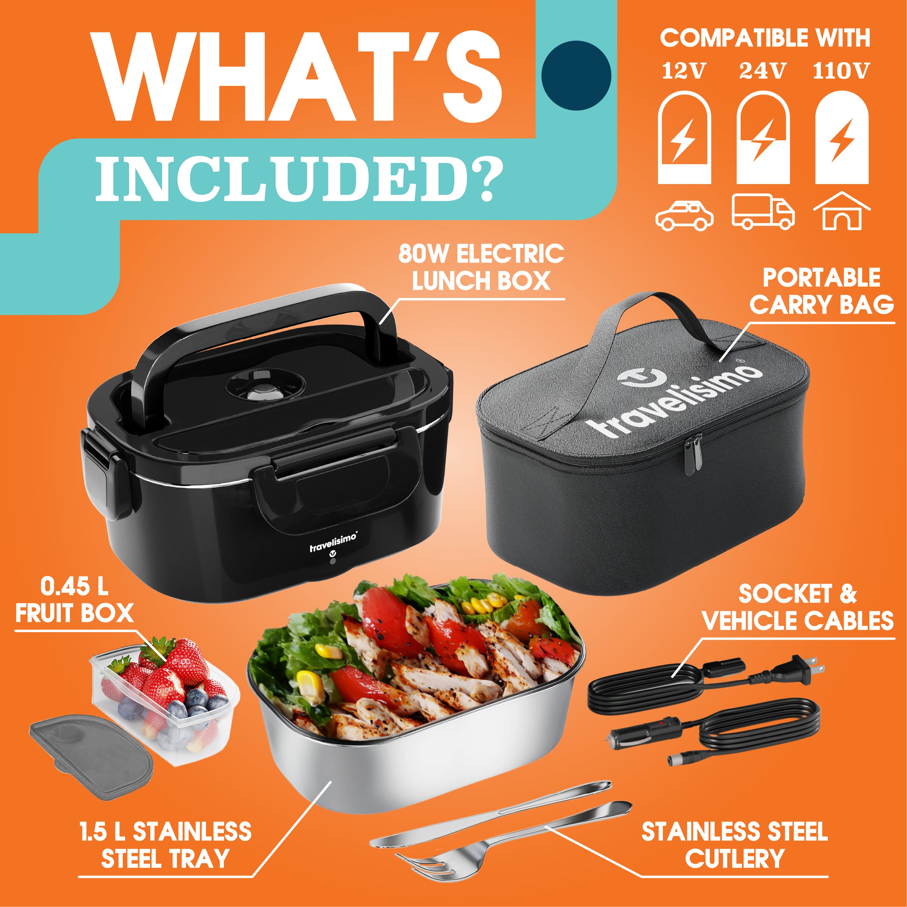 Bari Electric Lunch Box + Carry Bag - Black